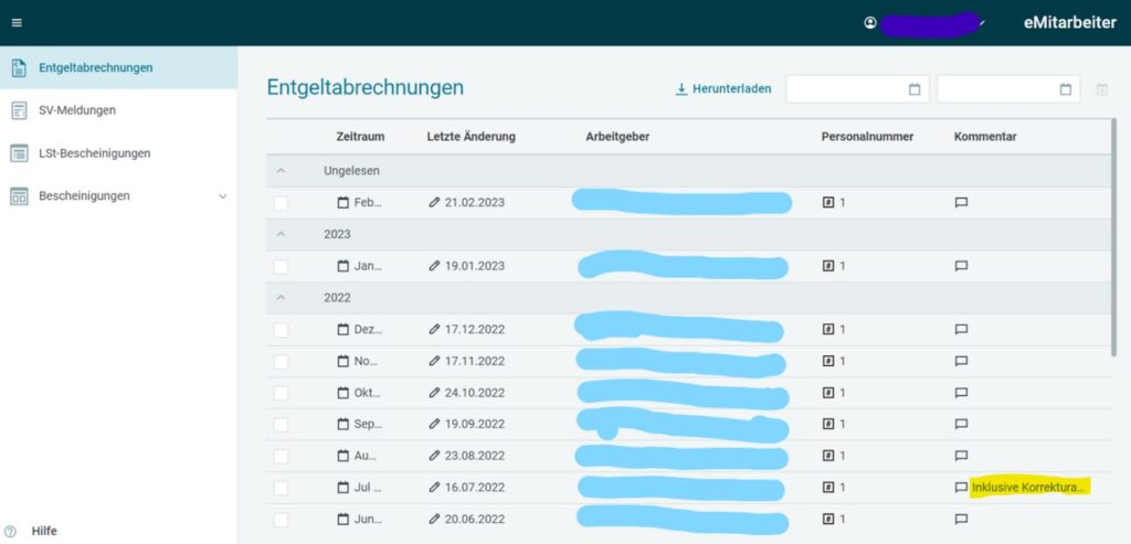 Login für Mitarbeiter von Kunden 5 entgeldabrechnungen